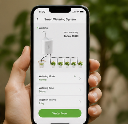 Phone app controlling smart automatic plant watering system